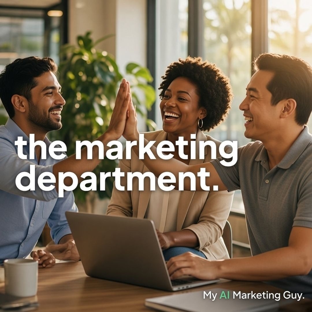 Photo of a local business owner reviewing social media posts on a laptop with a marketing operator beside them, both focused 